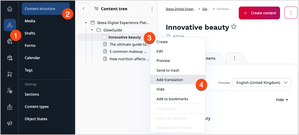 Starting the translation from the content tree