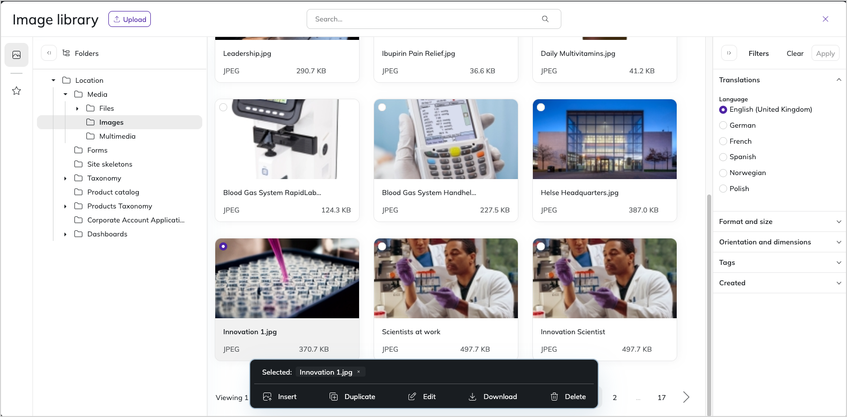 Grid view of image library